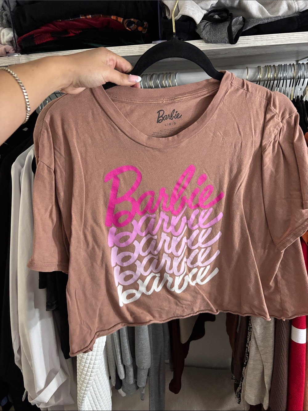 Barbie Brown Crop Top with Pink Ombre Logo